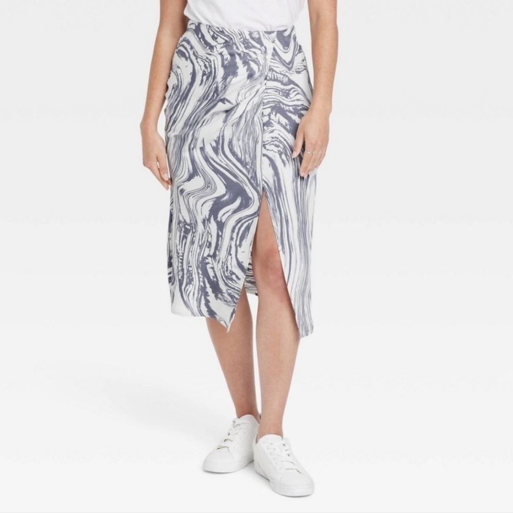 A New Day Satin Ruched Skirt Wave Print Size XL